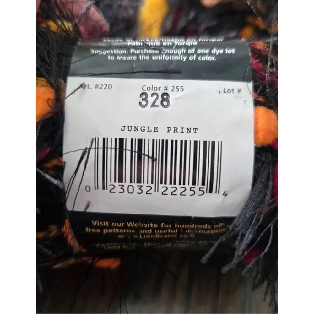 Lot of 7 Lion Brand Fancy Fur Yarn Skeins Jungle‎ Print 273 yards Black Orange